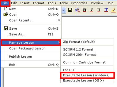 Load an Executable Lesson on a Windows Computer You can create a single file to launch your lesson (or your ecourse) on a Windows computer.