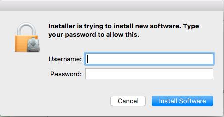To install, enter your Mac administrator account name and password (NOT your University credentials). Click Install Software.