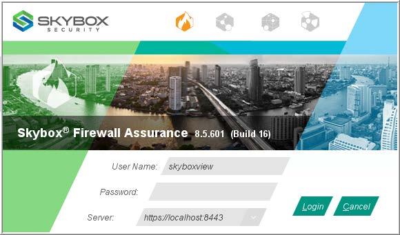 Skybox Firewall Assurance Getting Started Guide Starting Skybox Firewall Assurance To start Skybox Firewall Assurance 1 In the Windows system tray, right-click the Skybox icon ( ) and select Open