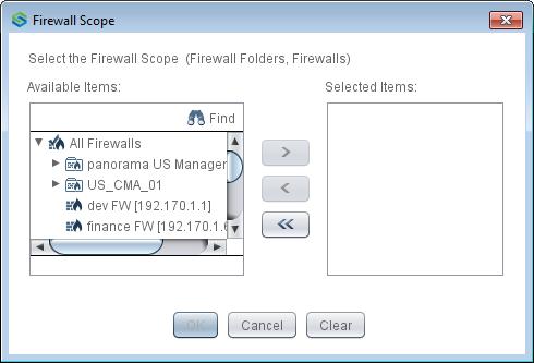 Chapter 14 Using Skybox reports 4 Look at the Firewall Scope field. The default firewall scope includes all firewalls in the All Firewalls list.