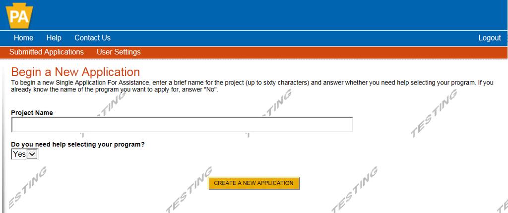 2. Begin a New Application Project Name Choose and enter a name for your project.