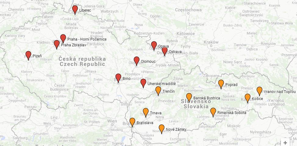 Obrázok 6 - Mapa distribučných centier v Českej a Slovenskej republike 36 Distribučné centrá fungujú ako samostatné firmy, ktoré sú voči Tupperware Česká republika viazaní distribučnou zmluvou.