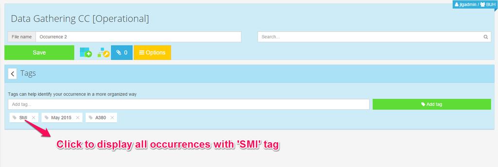 To access the Tags section, click the Options button, then Tags button from the occurrence s Options sidebar. 1.