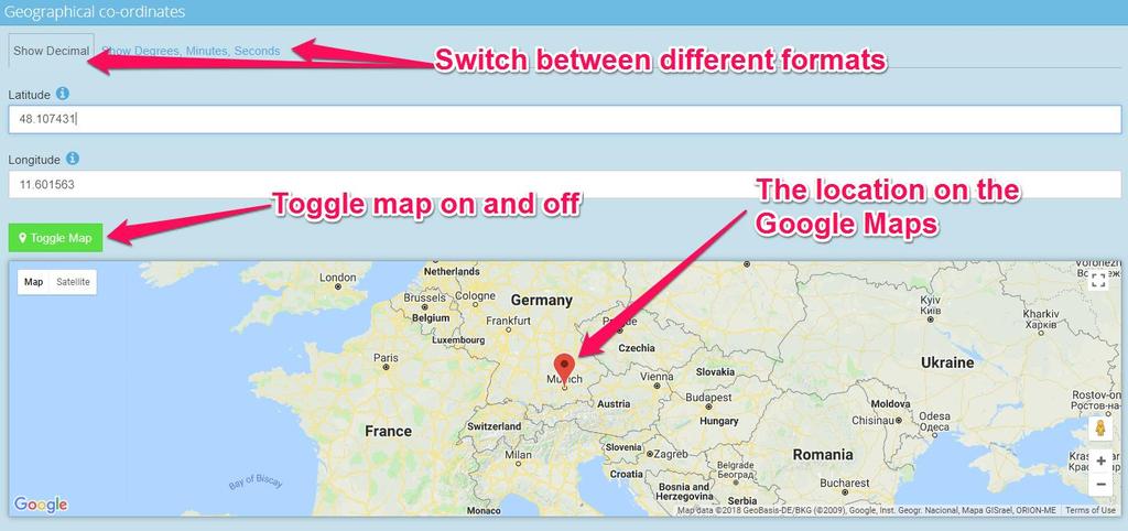 2.9 Location picker A location picker tool using Google Maps is available for Geographical Coordinates Term in the Taxonomy to allow the user to visualize on the Google Maps the actual position of