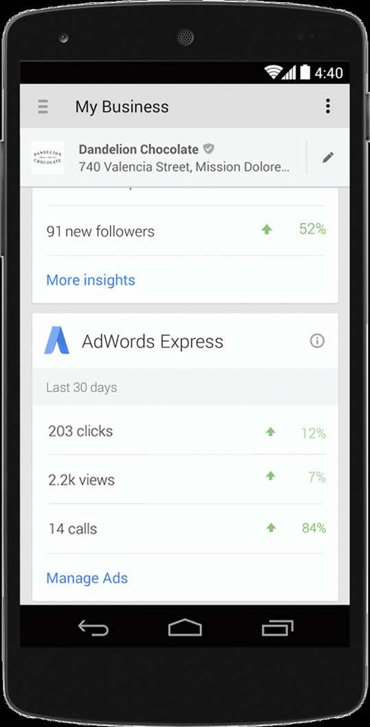 4. The new AdWords Express data in the app: This is a major update to the features within Google My