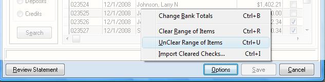 To clear a range of items, click on the first item in the range, hold the Shift Key down and click on the last item in the range.