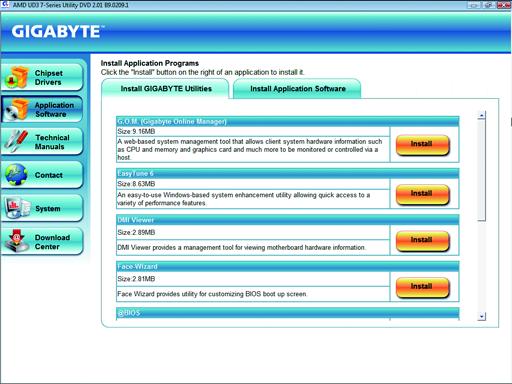 3-2 Application Software This page displays all the utilities and applications that GIGABYTE