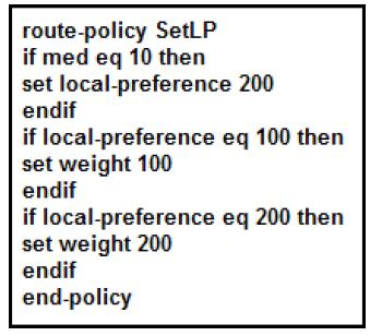 D. The local preference AND the metric will be set to 100 IF the route matches the PL1 OR PL2 prefix list AND the route must also match the APACL1 AS path access list. E.