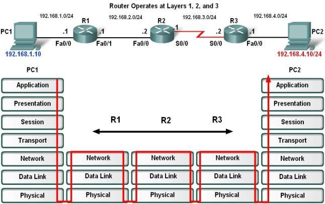 Final exam study Guide K-1A * In relationship to the OSI layer model and encapsulation/decapsulation process, what happen to a packet that travels through multiple hops of routers?