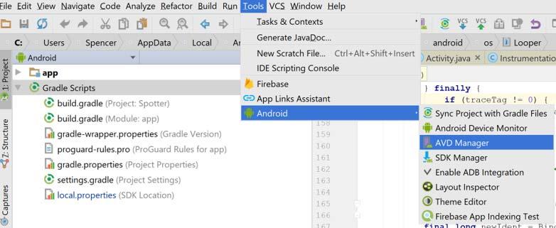 select Tools > Android >AVD Manager