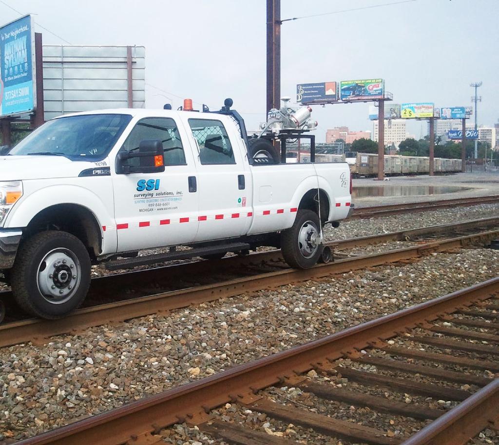 SSI s RaLi (Rail LiDAR, pronounced rolly ) system on track for the project. The SSI Riegl VMX-250 is integrated to a Ford F-350 HI-Rail vehicle for railroad applications.