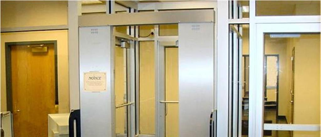 Before entering a secure area, mantrap A small room like an elevator a person must enter the If their ID is not valid, they are trapped there until the police arrive Mantraps are used at
