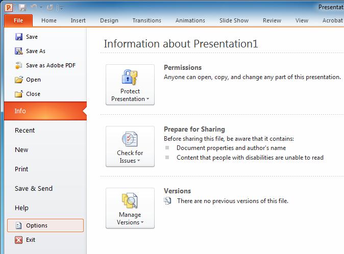 Customize PowerPoint Click the