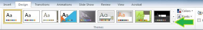 Themes Click the Design tab Choose one of the
