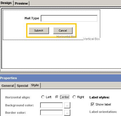 Create an Initiate Process Template 7. Center the Horizontal Box containing the buttons.