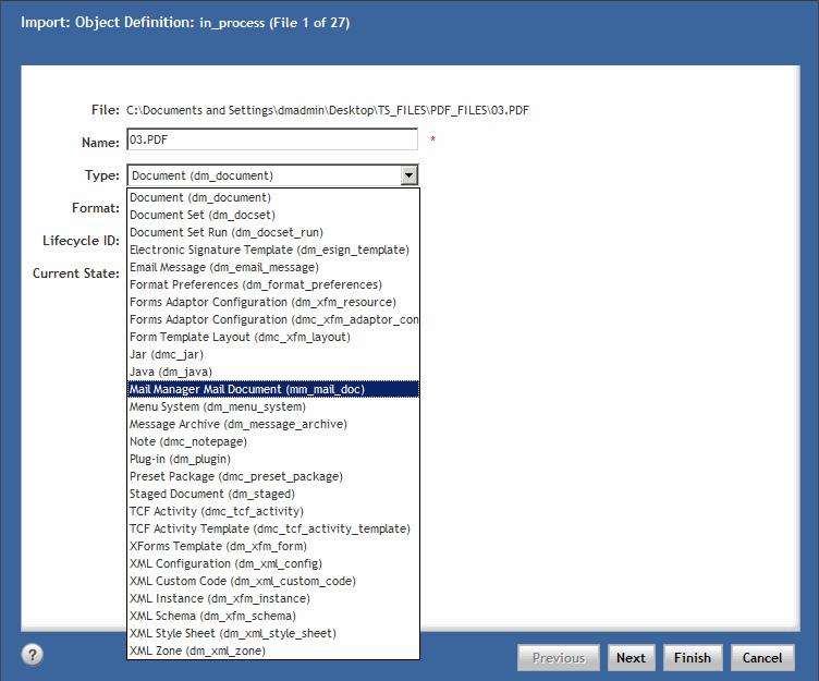 Load the Sample Data 7. Select the Mail Manager Mail Document object type from the Type list box. 8.