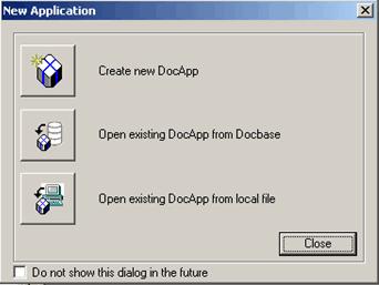 DocApp: 1. Log in to Documentum Application Builder. 2. Click Open Existing DocApp from DocBase. 3.