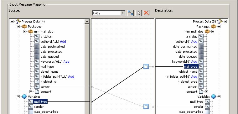 Map the variable mail_type to the mail_type attribute in the Destination pane.
