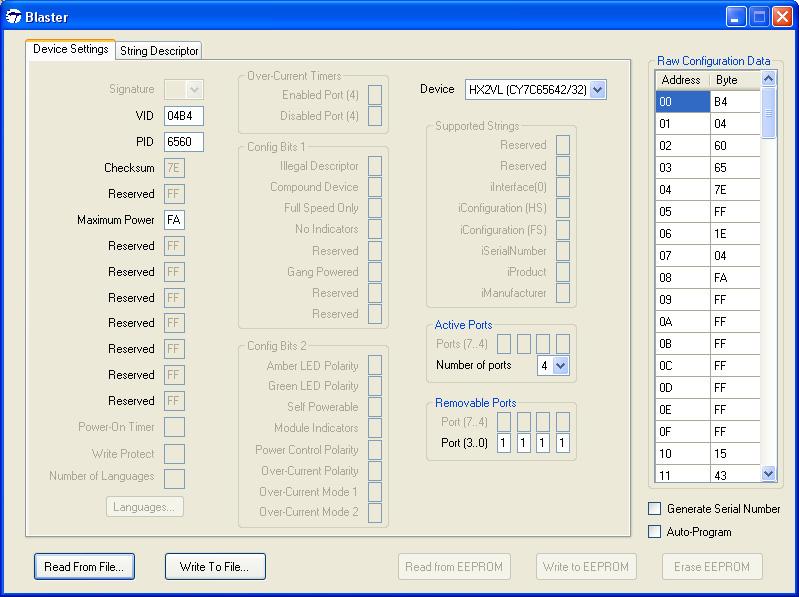 Getting Started 1.5 User Interface Figure 1-1 shows the user interface of the utility with a valid HX2VL configuration (HX2VL.iic) loaded. Figure 1-1. Blaster User Interface Configuration settings can be stored in a file on the computer.