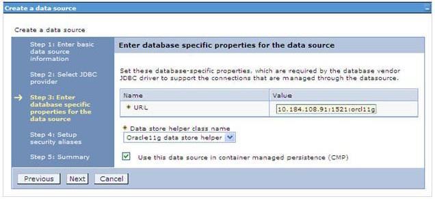 Enter Database Properties 9. Specify the database connection URL. For Example: jdbc:oracle:thin:@<db_serever_ip>:<db_server_port>:<sid> 10.