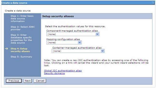 Setup Security Aliases 12. Map the J2C authentication alias, if already created.