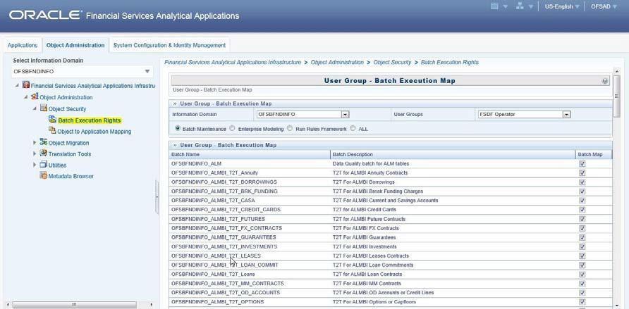 12.6 Mapping ICC Batch Execution Rights to Users By default all users who are mapped to FSDF Admin and FSDF Operator will have the permission to execute the seeded Batches in FSDF Application Pack.