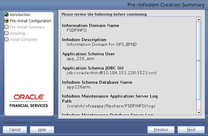 Pre-Information Domain Creation Summary 51. Click Next.
