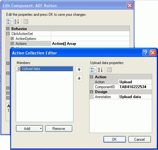 Using Action Sets Figure 8 1 Action Set for Upload Data Button in the EditPriceList-DT.
