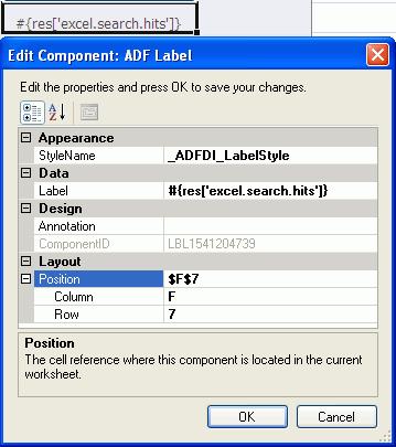 Inserting an ADF Label Component defined in a resource bundle or in an attribute control hint for an entity or view object.