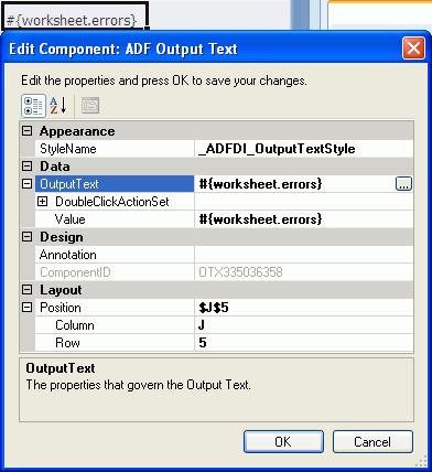 Inserting an ADF List of Values Component Figure 6 4 ADF Output Text Component To insert an ADF Output Text component: 1. Open the integrated Excel workbook. 2.