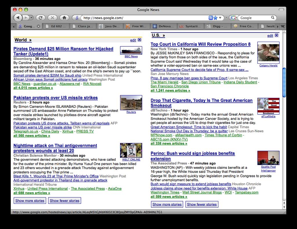 Google News: automatic clustering gives