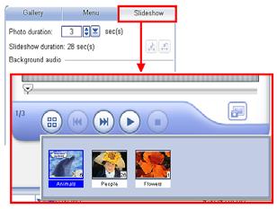 CD & DVD PICTURESHOW USER GUIDE 33 To customize a slideshow: 1. Select the Slideshow tab under Theme. This opens a new set of controls in the Preview Panel. 2.
