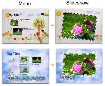 A theme determines the overall appearance of your slideshow album by applying corresponding slideshow and menu elements.