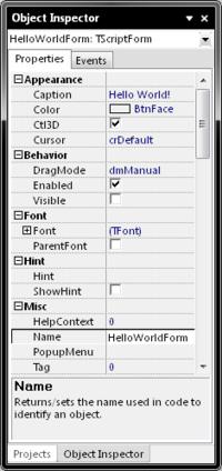 Use the Object Inspector panel to configure the form dialog and its action. See Scripting System Panels for more information the Object Inspector and Tool Palette panels.