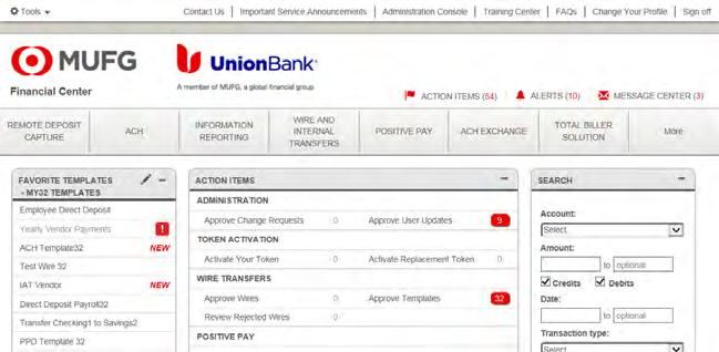 Activating Dual Control Sign on to the Financial Center from unionbank.com. Enter your User ID. Click Sign On. Enter your password. Click Submit.