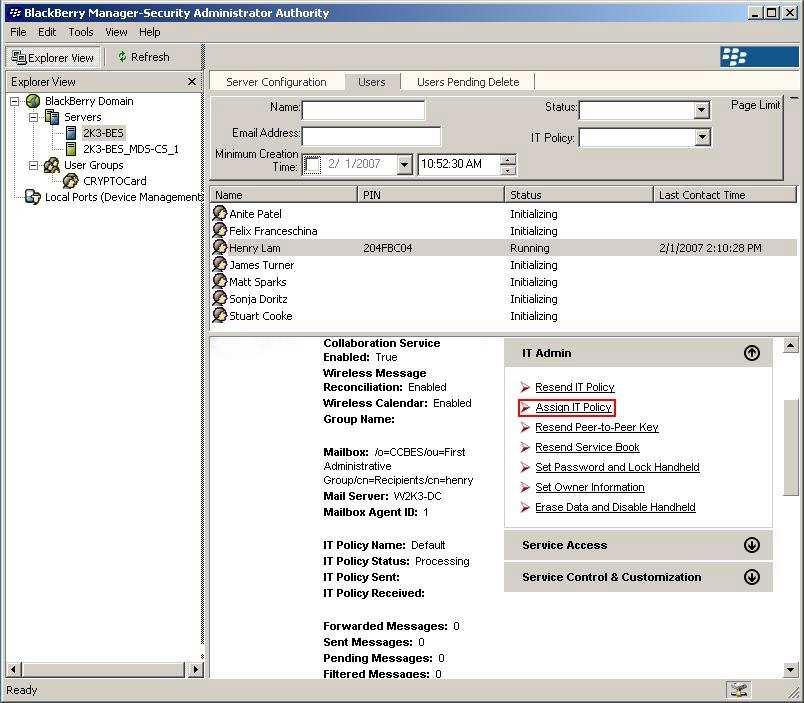 Choose the CRYPTOCard software configuration then select OK. Expand the IT Admin pane. Select Assign IT Policy.