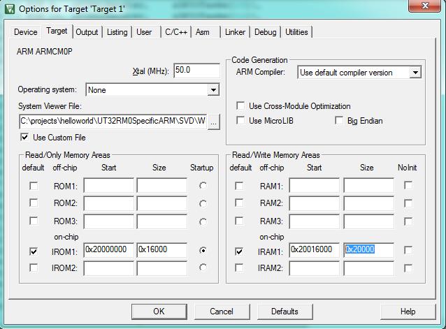 9) Right-click on Target1 and select Options for Target Target 1.
