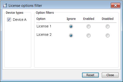 15. License Management 3 Under Device types, select device(s). 4 Under Option filters, select the status of the license option(s) that shall be common for the selected devices.