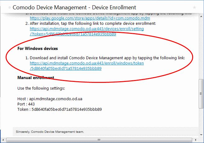 Click on the enrollment link under 'For Windows devices'.