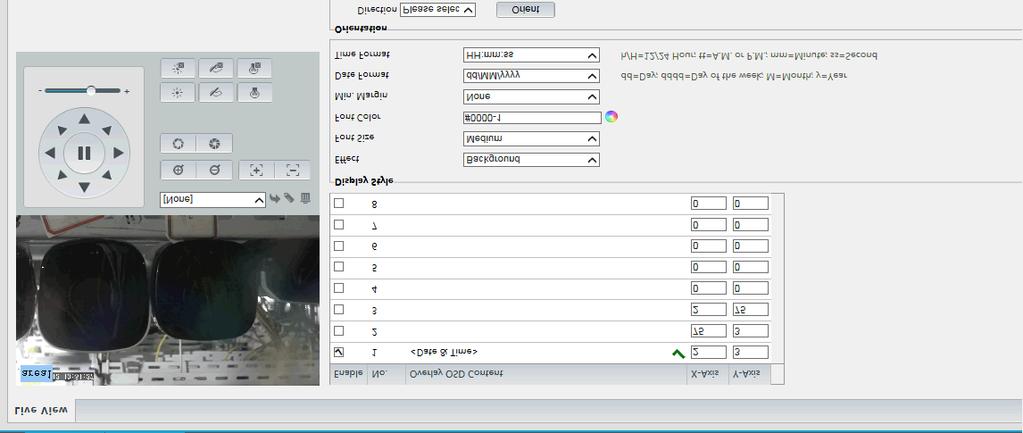 2. Select the position and content of the OSD. Position: Click the desired box in the Live View area.