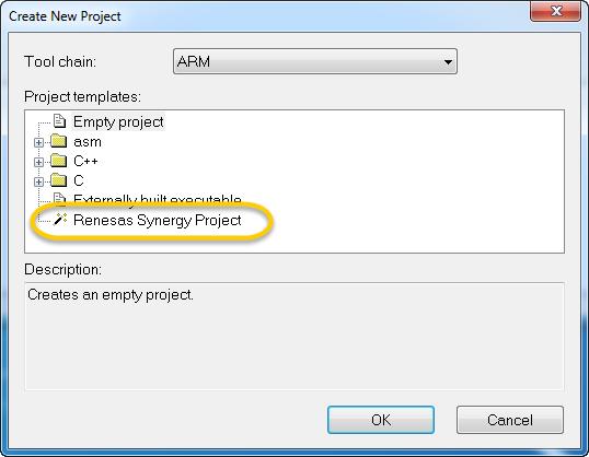 Getting started 2 In the Create New Project dialog box, select Renesas Synergy Project and click OK.