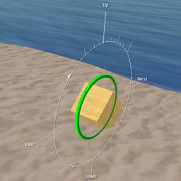 Hover over a ring until it becomes highlighted. Click, hold and move your mouse from side to side to rotate the prim along the selected axis.