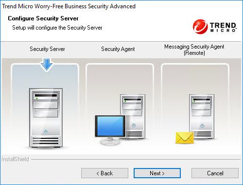 Installing the Security Server Note If there is an Exchange server on the same computer to which you are installing the Security Server, the remote Messaging Security Agent will not show on the