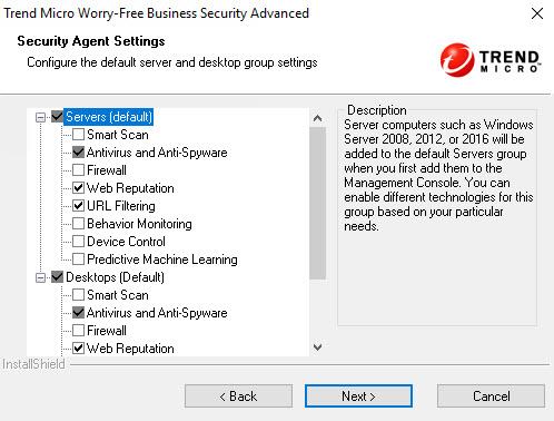 Installing the Security Server Security Agent Settings Configure Security Agent settings for Servers and Desktops.