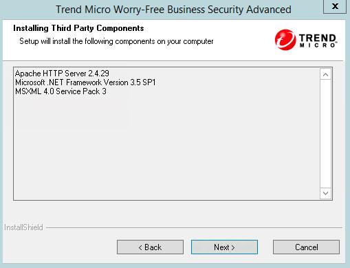 Installing the Security Server The Start Copying Files screen shows a summary of all parameters that will be used during the installation of Worry-Free Business Security.