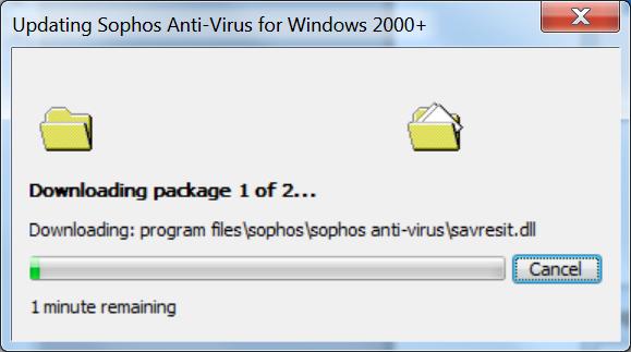 Sophos will begin to download files and will show you a downloading screen, as shown below.