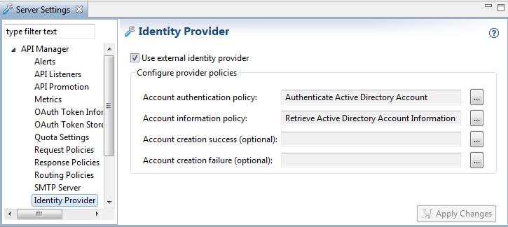 2 API Manager configuration 3. Click Apply Changes at the bottom right. 4.