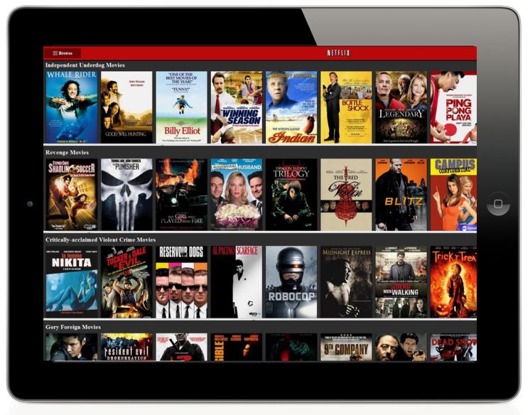 Netflix: Content based filtering One Netflix personalization is the collection of genre rows (aimed at the users tastes).