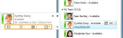 SEE THE MODES OF COMMUNICATION AVAILABLE TO A CONTACT In your Contacts list, point to a contact s picture