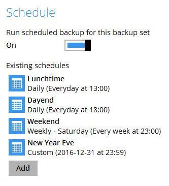As an example, the four types of backup schedules may look like the following.